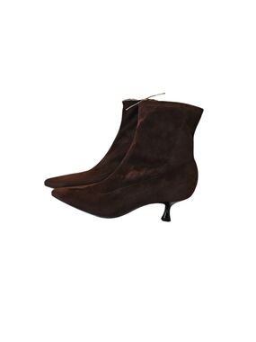 Unisa Dark Brown Faux Suede Pointed-Toe Kitten Heel Ankle Boots Size6M-8.5M